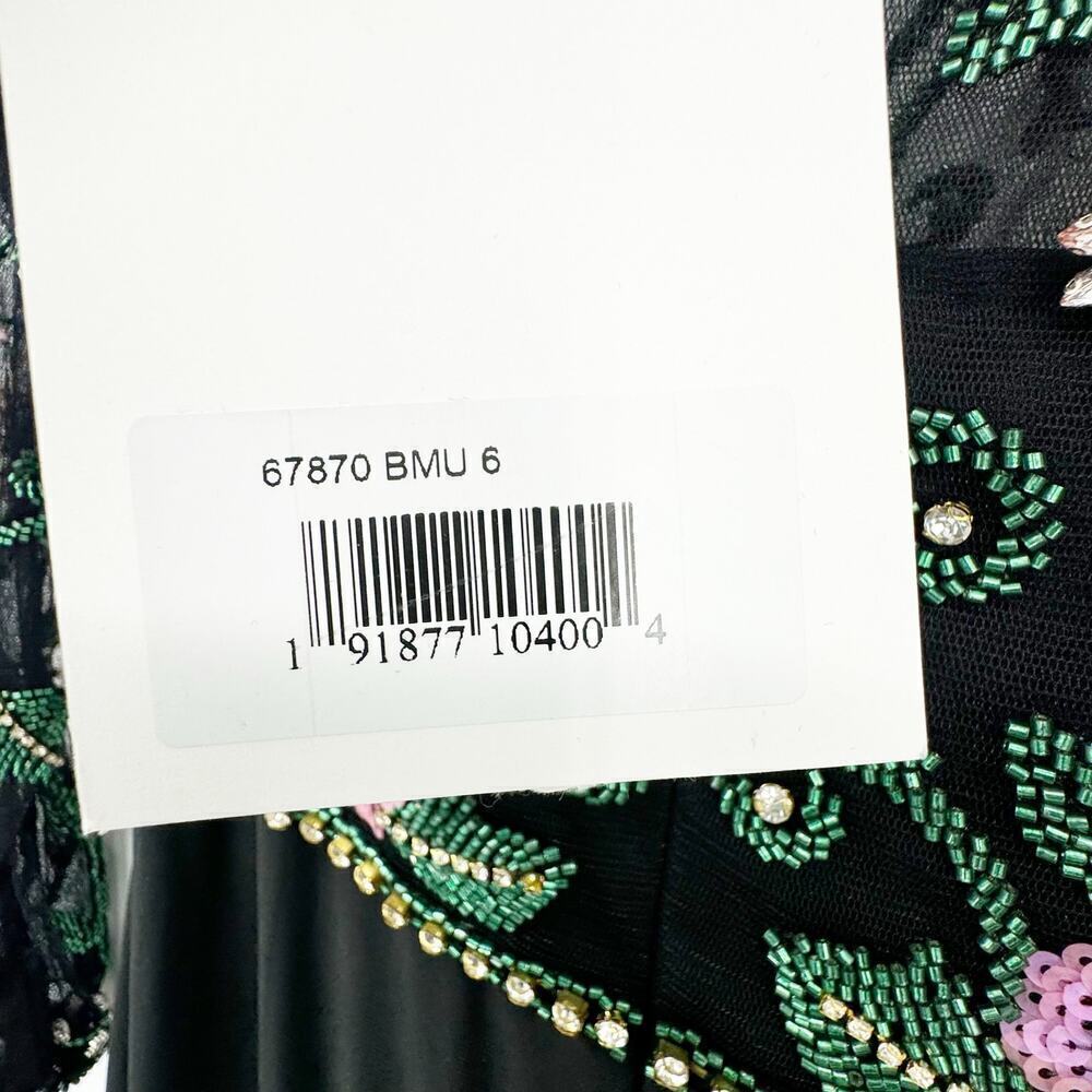 Mac Duggal 67870 Illusion Neckline Beaded Jersey Dress Black/Multi Size 6 NWT - Picture 11 of 12